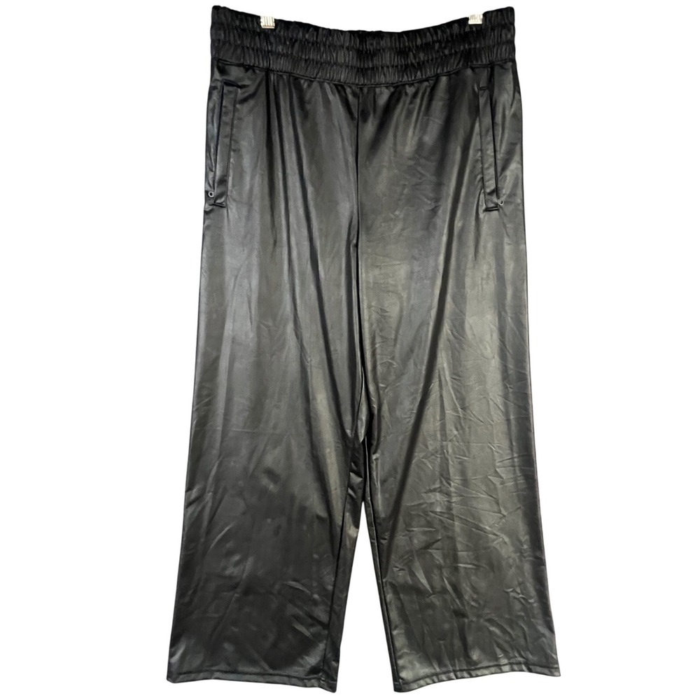 OFFLINE by Aerie Real Luxe Faux Leather Pants Large Black Wide Leg High Rise New
